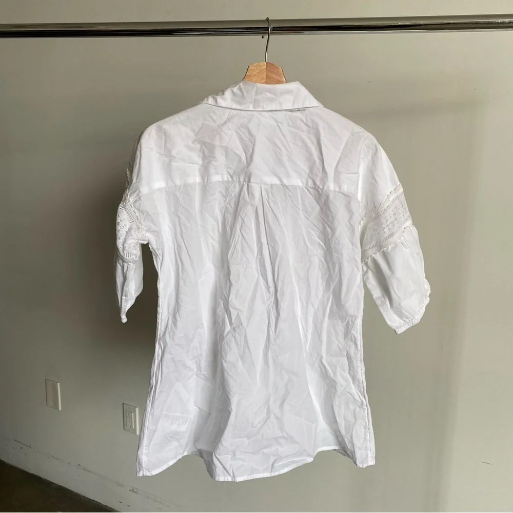 New White By Anthropologie Puff Sleeve Lace Blouse Sz Small